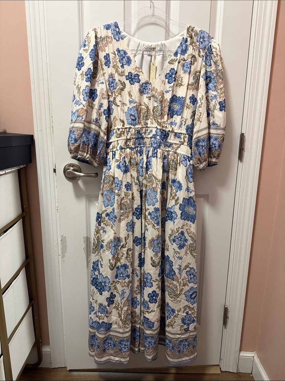 Boutique Blue Floral V-Neck Midi Dress NWT